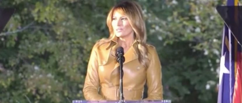 Melania Wows In Leather Jacket And Skirt Combo At Rally In NC