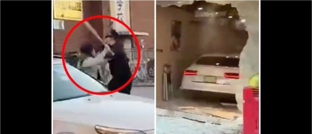 Insane Street Fight Ends With A Car Crashing Into A Building