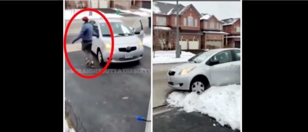 Alleged Thief Gets Stuck In The Snow While Trying To Escape In Hilarious Video
