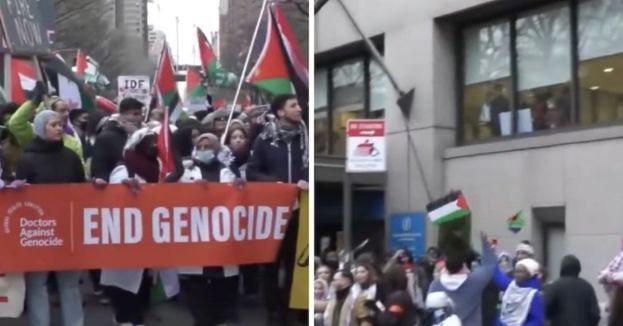 Anti-Israel Activists Rally At New York's Memorial Sloan Kettering Cancer Center‚ Accuse Hospital Of Genocide Support