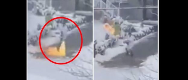 Man Uses A Flamethrower To Clear The Snow From His Driveway