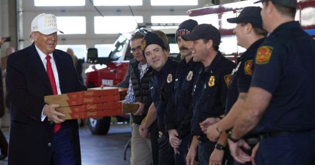 WATCH: Former President Trump Delivers Pizzas And Endorsements